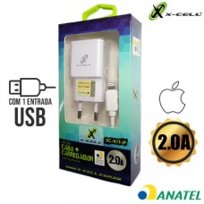 Kit Carregador Universal de Tomada 1 USB 2.0A + Cabo Lightning 1m X-Cell XC-KIT-IP
